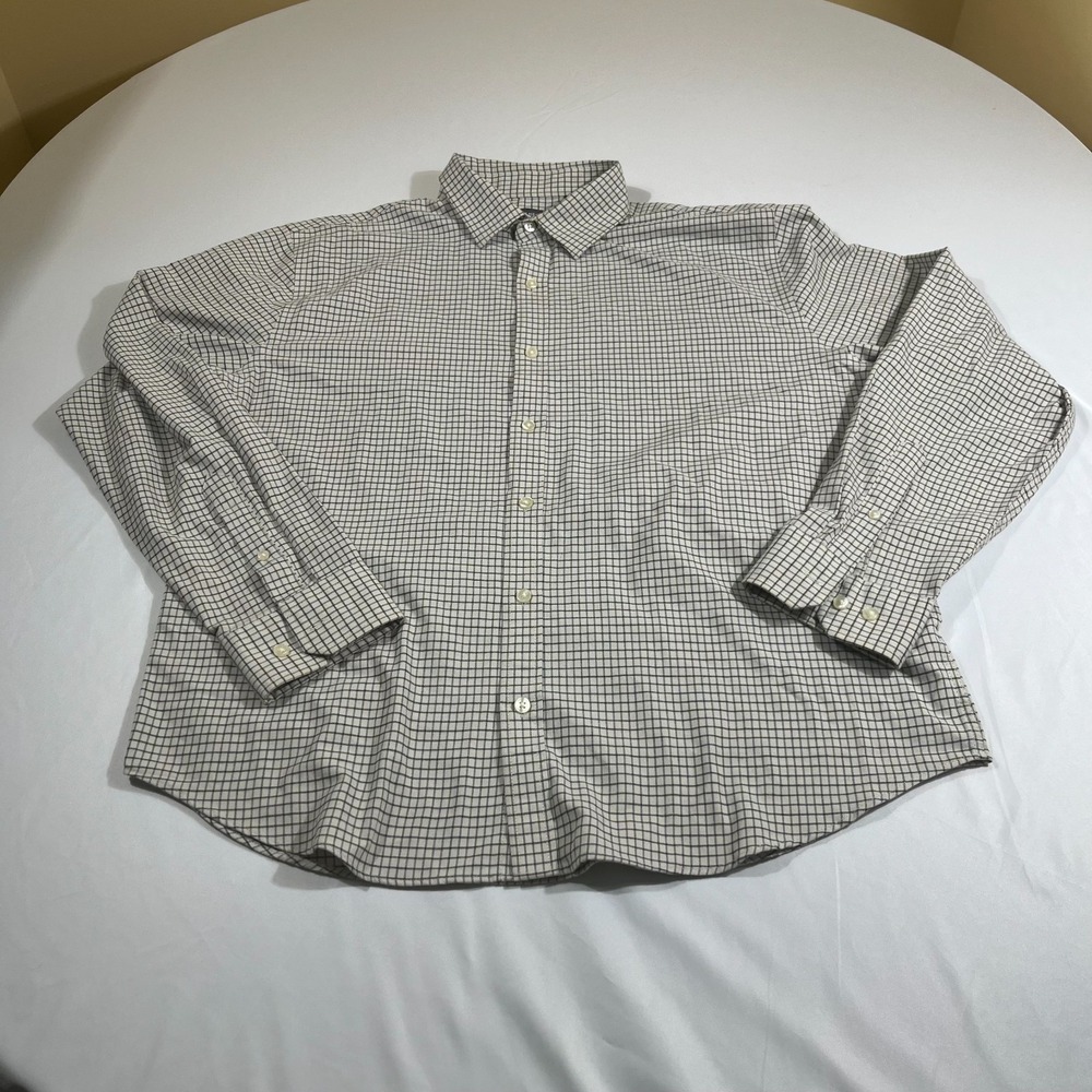 Van Heusen Never Tuck Dress Shirt Large 16-16.5 Regular Fit Plaid Long Sleeve